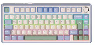 EPOMAKER Aula F75 ISO-ES Teclado Gaming Mecánico de 3 Modos, Verde | 75% Distribución Española con Perilla, Gasket Cremoso, Amortiguación de Sonido, RGB, Hot-Swap, BT/2.4Ghz/USB-C
