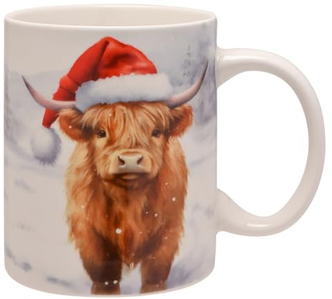 Widdop Highland Cow Christmas Mug – Festive Fine China Cup with Santa Hat Design – Winter Farmhouse Style Gift & Seasonal Drinkware | Festive Fine China Cup Winter Farmhouse Style Gift & Seasonal Drinkware