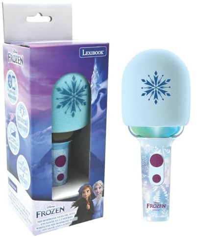 Lexibook, La Reine des Neiges, Microphone sans Fil avec Enceinte et lumières, 4 modificateurs de Voix, Effets Lumineux Multicolores, Batterie Rechargeable, MIC280FZLXB