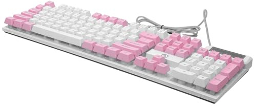 MUCKLILY SilverCarve K500 Mechanical Feel 104-Key Wired Gaming Keyboard RGB Backlit Pink White Dual-Color for Computer Game Hardware and Office Use