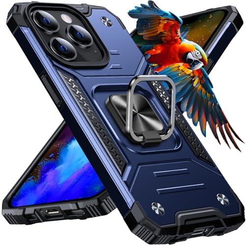 Anqrp Armor Handyhülle für iPhone 14 Pro Hülle mit Ring Halter Ständer, [Fallschutz in Militärqualität] Stoßfest Schutzhülle Kompatibel mit iPhone 14 Pro Case, Blau