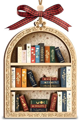 Book Ornaments, Wooden Pendant, Book Lover Ornaments with Thank You Card, Christmas Tree Decor, Bookshelf Decor, Bookish Gifts for Librarian Reader, Reading Lovers Gifts