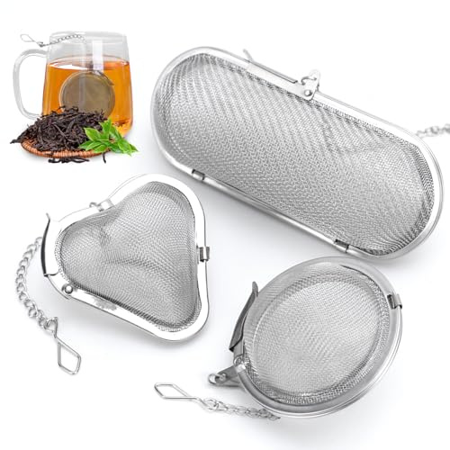 IIRC Gewürzsieb zum Mitkochen, Teeei Edelstahl mit Kette | 3 Stück Gewürzsieb für Losen & Mulling Gewürze, Tee Sieb