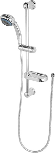 MF artSHOP Set Doccia Completo con Asta Saliscendi, Soffione 8 Getti Multifunzione, Acciaio Cromato, Supporto Orientabile, Porta Sapone, Tubo Flessibile