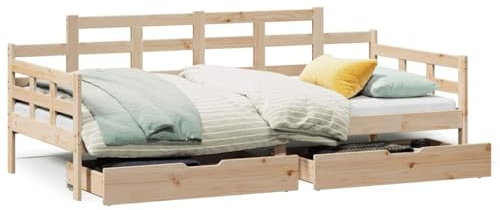 Mhdvray Tagesbett 90x190 cm Massivholz Kiefer 2in1 Schlafsofa mit Schubladen rustikaler Landhausstil Robustes Bettgestell Daybed für Gästezimmer Jugendzimmer