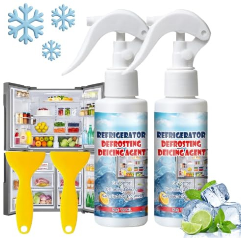 2PCS 120ML Fridge Defroster Spray,Freezer Deicer and Defrosting Spray | Fridge Deodoriser & Freshener,Fast Ice Melting Kitchen Cleaner for Fridges,Freezers and Ice Makers