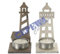 Cepewa - 72340 - Teelichthalter, Maritim, Leuchtturm, Set mit 2 Stück, Farbe weiß und Taupe, 12cm x 6cm