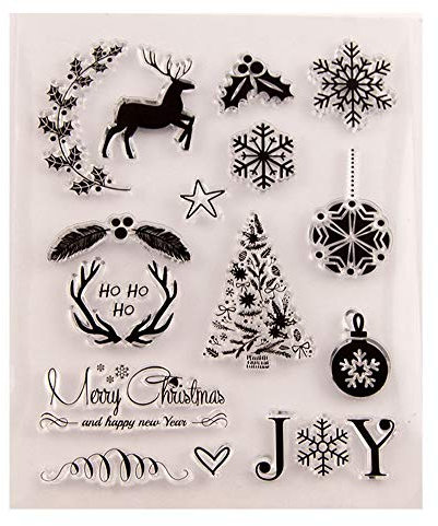 arriettycraft Merry Christmas Decors Hirsch Elch Kugeln Schneeflocken Transparente Stempel für Kartenherstellung Dekoration und Scrapbooking Gummistempel für Handwerk-A1160