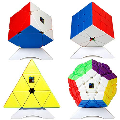OJIN MoYu MOFANGJIAOSHI Cubing KLASSENZIMMER MFJS Meilong Series Cube Bundle Megaminx & Skewb & Square-1 & Pyramide Helle Cube Set mit Geschenkverpackung + Vier Cube Stative (Stickerless)