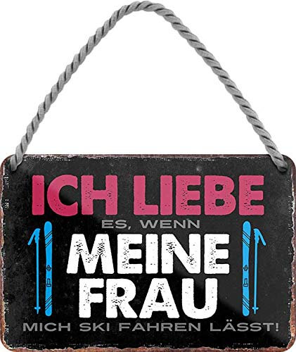 schilderkreis24 - Blechschilder Lustiger Ski Spruch “Ich Liebe es Frau Ski.“ Deko Hängeschild Tür Gebirge Reise Österreich Ski Metallschild Schild Witzige Geschenkidee 18x12 cm