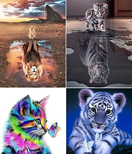 4 Stück 5D Diamond Painting Set, DIY Cross Stitch Stickerei Malerei Kits, Diamant Malerei Malen Nach Zahlen Full Drill Kristall Set, Stickerei Kunsthandwerk House Wall Dekoration (Animals)