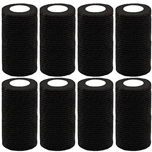 BQTQ 8 Rollen Selbsthaftende Cohesive Bandage Haftbandage Verband Selbsthaftende Fixierbinde Elastische Bindem Selbsthaftende kohäsive Bandagen (Schwarz, 10 cm x 4,5 m)