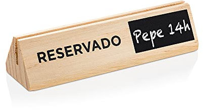 LoveMyBar - 6 uds Reservado Mesa Bar Restaurante con Ranura Porta Menú y Pequeña Pizarra para Tiza. Fabricado en Madera de Pino Barnizada