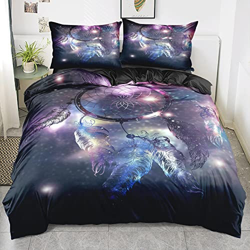Luowei Bettwäsche Traumfänger Galaxie 135x200 Schwarz mit Kissenbezug, Kinder, Mikrofaser