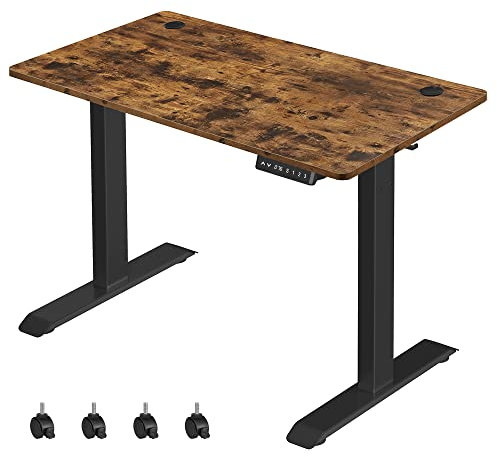 SONGMICS, höhenverstellbarer Schreibtisch, elektrisch, Tischplatte 60 x 120 cm, stufenlos verstellbar, Memory-Funktion für 3 Höhen, Vintage-braunschwarz LSD101X01