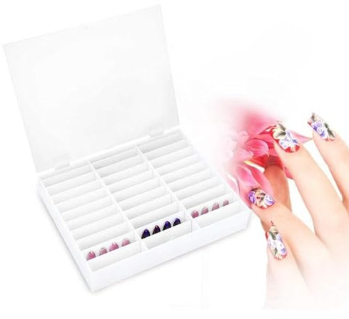 Nail Tip Box, Nail Art Décoration Conteneur Vide Nail Tips Boîte de Rangement Faux Ongles Vitrine(Blanc)
