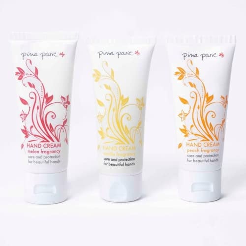 pina parie Handcreme Mini 3er Set Pfirsich, Melone & Vanille | Handcremes für sehr trockene Hände | schnell Einziehend | Ideal für Unterwegs & als Geschenk | (Handcreme Set 3x 60ml)