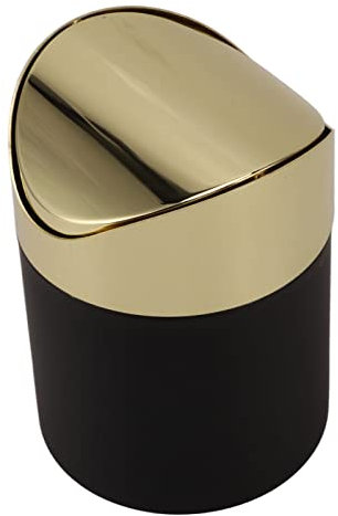 CCYLEZ Mini Poubelle de Table avec Couvercle pivotant doré Poubelle de Bureau en Acier Inoxydable résistante aux Empreintes digitales et aux Taches pour Bureau, Cuisine, Coiffeuse, Salle de Bain
