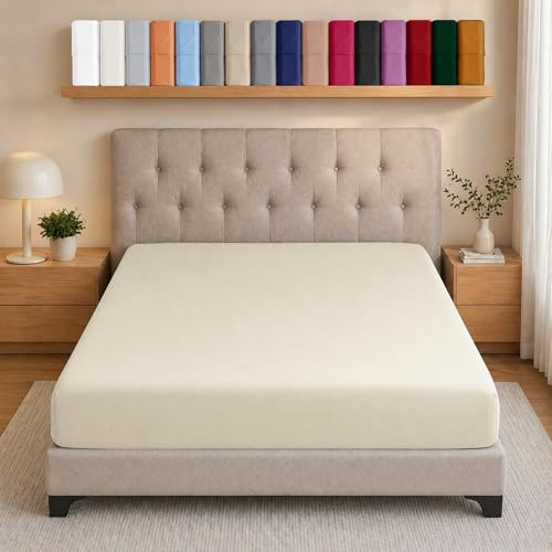AMEHA Super King Size Fitted Sheets Deep Pocket Up to 25 cm Cream Bedsheets Soft Brushed Microfiber Elasticated Corners Bottom Sheet - Anti Wrinkle & Fade Resistant Breathable