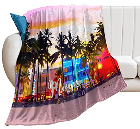 Higoss Flanell-Decken, Miami-Decke, leicht, Plüsch, flauschig, gemütlich, weich für Bett, Sofa, Couch, Reisen, Camping, 76,2 x 101,6 cm, City Skyline