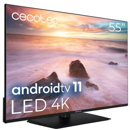 Cecotec TV LED 55 Smart TV A2 Series ALU20055Z. 4K UHD, Android 11, Frameless, Base Centrale, MEMC, Dolby Vision, Dolby Atmos, HDR10, 2 Haut-parleurs 10W, Modèle 2023