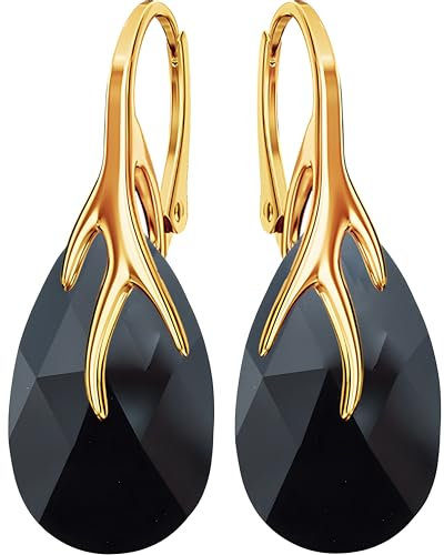 925 Silber Hängende Ohrringe mit Österreichische Kristall - Schmuck für Frauen und Mädchen - Hängeohrringe Ideal für Geschenke für Frauen Damen Silber Vergoldet 24 (Jet)