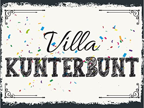 Ontrada Blechschild 30x40cm gewölbt Villa Kunterbunt Deko Geschenk Schild