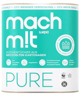 2 x Küchenrolle 3-lagig - 200 Blatt pro Rolle - ohne Bleichmittel - aus recyceltem Karton – extra saugstark & umweltschonend – Made in Germany - recycelbar – Küchenpapier - machm!t PURE