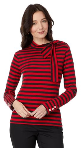 Tommy Hilfiger Long Sleeve Stripe Tie Neck Top mens, Scarlet/Black, XL