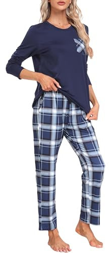 MoFiz Pyjama Femme Hiver Ensemble de Pyjama Noel Confortable Haut Manche Longue Bas Pyjama Femme à Carreaux 781-59 L