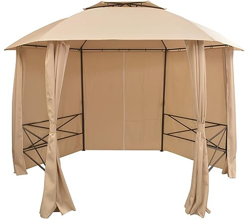 Homgoday Gartenzelt Pavillon Zelt mit Vorhängen 6-eckig 360x265 cm 1509