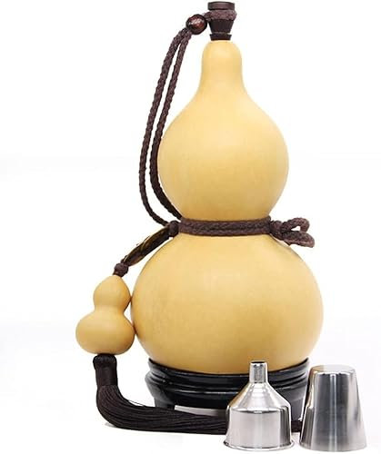 Ornements, Pot à vin de Gourde, Bouteille d'eau de Gourde Portable d'extérieur, Gourde à vin Naturelle, flasque avec Couvercle, Cire d'abeille Anti-Infiltration, Artisanat de Gourd