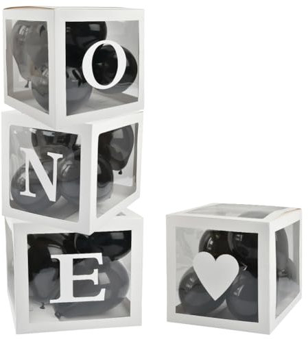 1st Birthday Party Decorations Boxes for Boys & Girls, 4pc ONE Balloon Boxes, Balloon Blocks for Backdrop Decorations, Photography Props