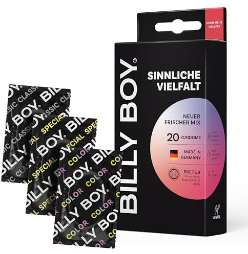 BILLY BOY Kondome Sinnliche Vielfalt 20er | Kondommix in breiter Passform | 56mm | mit sanften Farben und genoppten Kondomen (1x20 Stück)
