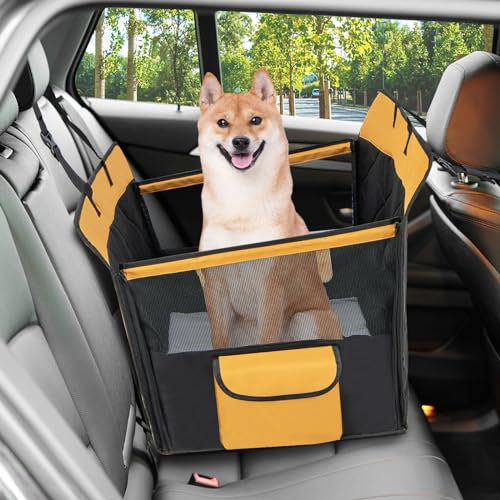 COSTWAY Dog Car Seat, Pets Car Booster Seat with Safety Belt, Removable Waterproof Pad, Storage Pocket, Portable Travel Carrier for Puppy Cat