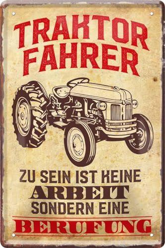 WOGEKA ART Retro Blechschild - Traktor-Fahrer zu sein ist eine Berufung - witziger Spruch als Geschenk-Idee zum Geburtstag Weihnachten zur Dekoration 20x30 cm Vintage-Design aus Metall 642