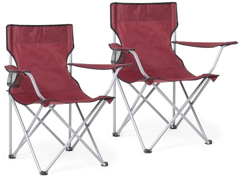 Mondeer Klappbarer Campingstuhl 2er Set, Angelstuhl mit Armlehnen und Getränkehalter und Tragetasche für Outdoor Camping Garten Strand Terrasse, Rot