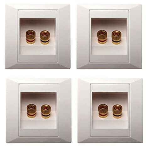 Evenden 4 x Wall Socket Wall Connection Box Port with 2 Sockets for Banana Plug Speaker