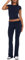 FeMereina Zweiteiliges Damen-Outfit, kurzärmliges, bauchfreies Top und niedrige Taille, ausgestellte Hose, Lounge, 2-teiliges Yoga-Trainingsanzug, marineblau, 36