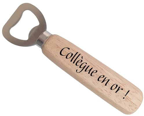 Collègue en OR - Décapsuleur en Bois Personnalisé Idée Cadeau Pour Collègue - Départ Collègue de Travail Ouvre Bouteille pour Anniversaire ou Pot de Départ Homme