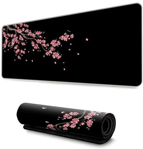 Hixingo Sakura Noir Tapis de Souris XXL/XL/L, Tapis de Souris Gamer, Tapis de Souris en Base Antidérapante, Tapis Souris avec Bords Cousus, Convient pour Gaming, Maison (700x300x3mm,Rouge 2)