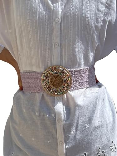 Ceinture femme paille large élastique pour robes ceinture femme vintage mode ceinture réglable adaptable à la figure Taille universelle Tissu osier violet violet violet, violet, Adaptable