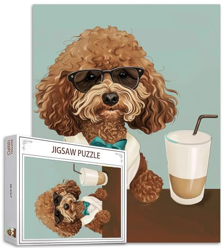 Pudel Hund Puzzles für Erwachsene 1000 Teile, Cartoon Tiere Hund trägt Brille Jigsaw Puzzle 27x20 Zoll Bunte DIY Puzzles für Home Decoration, Familie Puzzle perfekt für Spielabende