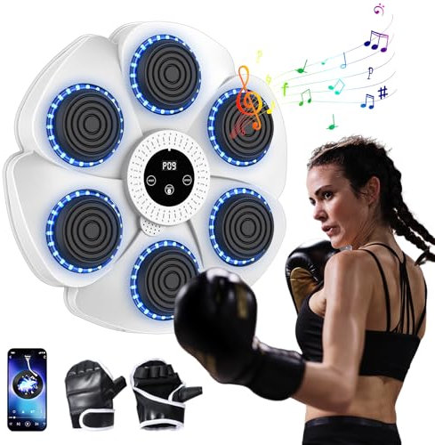 Musik-Boxmaschine, 2024 Neue Smart Bluetooth-Musik-Boxmaschine mit Boxhandschuhen, Wandmontierte Boxmaschine, 9 Geschwindigkeitsmodi und Zählmodus für Erwachsenen und Kindern (Weiß+Handschuhe)