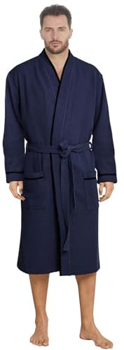 Style und Komfort vereint: Herren Baumwoll Bademantel in angesagten Farben aus Velours, Frottee oder Waffelpique f5712 Farbe: Bademantel Blau/Schwarz (1506), Gr. 3XL