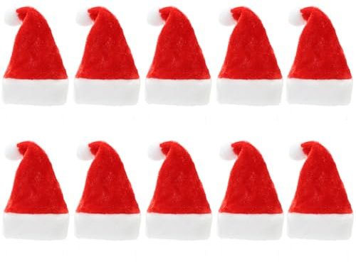 JunGG Mini Weihnachtsmützen Kleine Nikolausmütze 10er Set, Santa Hut für Weihnachtsdeko