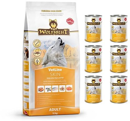 Wolfsblut Vetline | Hundefutter | Sparbundle | Sparpaket (1x12kg + 6x395g, Skin & Coat)