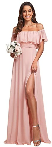Ever-Pretty Fendue Robe de Demoiselle d'honneur Soirée Femme Longue Cérémonie Rose 34