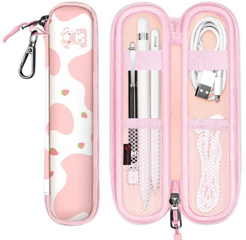 FINTIE Stifthalter Tasche für Apple Pencil (1. / 2. Generation), Kratzfeste weiche Hülle aus Neopren, Schutzhülle Sleeve Cover Pouch mit integriertem Reißverschluss und Ablagefach, Erdbeerkuh