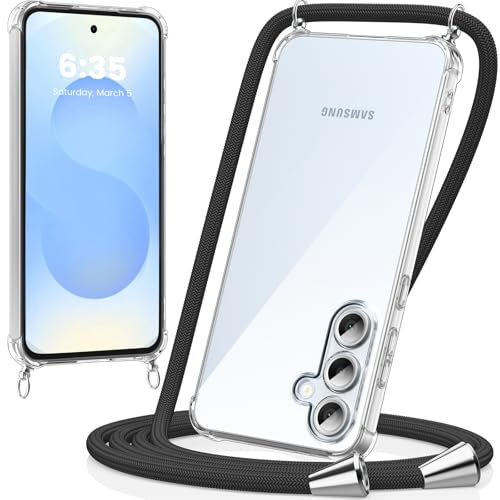 caslord Handyband kompatibel mit Samsung Galaxy S25, Necklace Hülle mit Bands Handyhülle für zum Umhängen, Transparent Case mit Handykordel,Stoßfeste Schutzhülle zum Umhängen Kordel, Schwarz